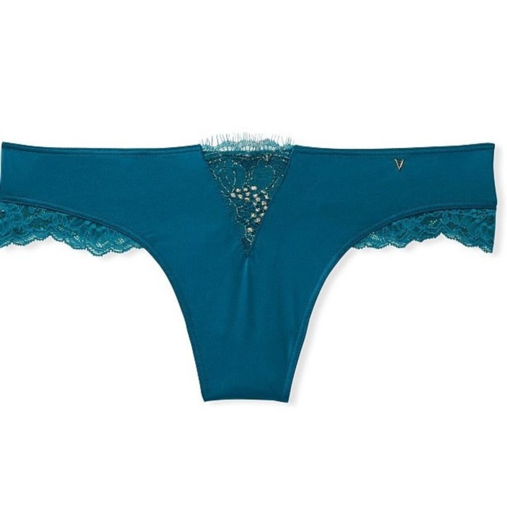 New VS VERY‎ SEXY Micro Lace Inset Thong Panty Silky Smooth Soft XS Blue Saphire